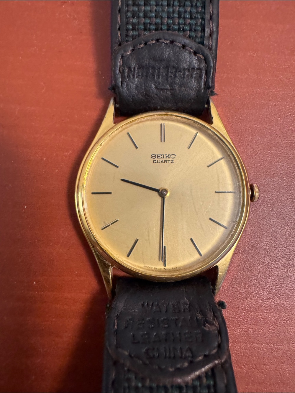 Seiko Gold Dial Watch with Black Strap non working
